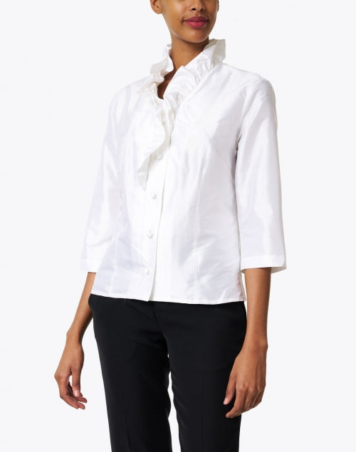 Stylish Celine White Silk Blouse with Ruffle Detailing
