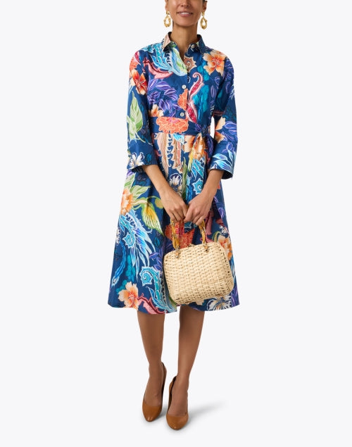 Tamron Women's Multi Floral Tropical Print Cotton Shirt Dress for a Sophisticated Look