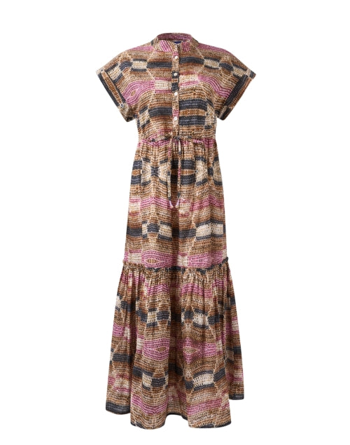 Ro's Garden Feminine White and Blue Multi - Print Maxi Shirt Dress