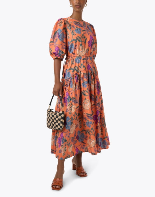 Oliphant Turin Multi - Printed Cotton Maxi Dress with Short Puff Sleeves