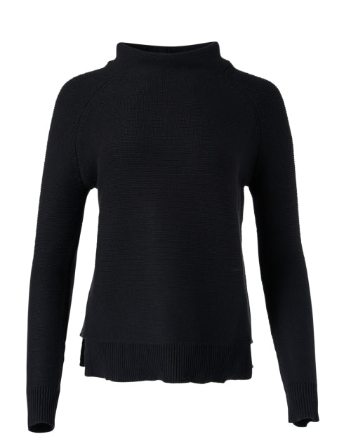 Stylish Black Cotton Sweater with Garter Stitch Design
