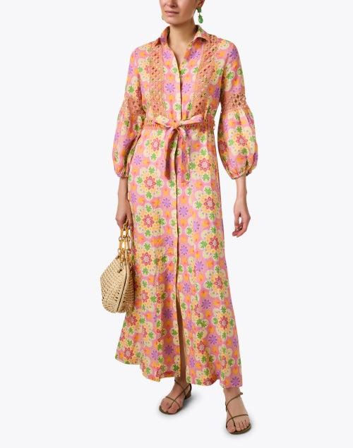 Iguazu Multicolored Printed Linen Shirt Dress for Getaways