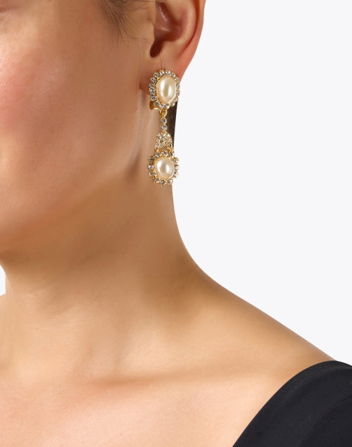 Gorgeous Gold - Tone Pearl and Crystal Drop Earrings by Kenneth Jay Lane