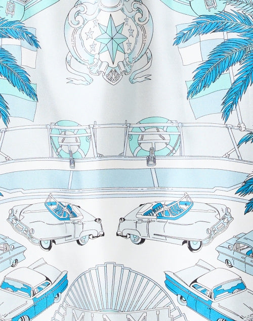 Miami Tropical Motif Blue Silk Men's Casual Shirt