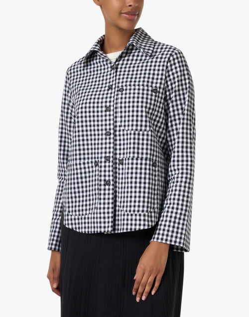 Stylish Black and White Gingham Cotton Twill Shirt Jacket