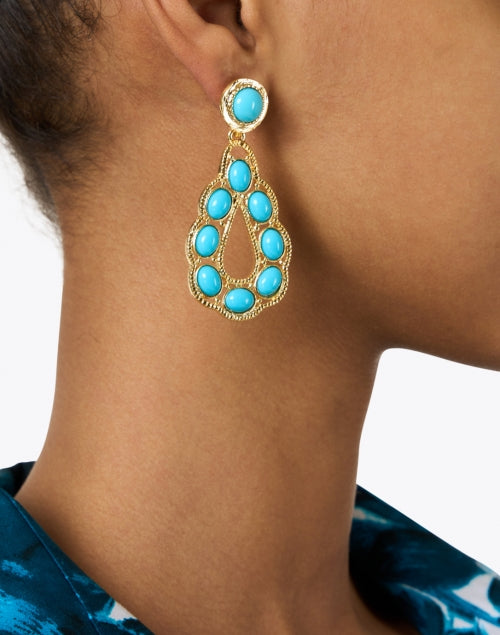 Stunning Gold and Turquoise Decorative Teardrop-Shaped Earrings by Kenneth Jay Lane