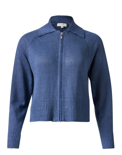 Navy 100% Linen Zip-up Cropped Jacket for Relaxed Weekend Wear