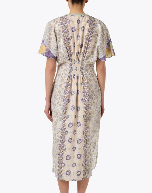 Naama Ladies' Purple and Yellow Floral Printed Midi Dress for Women
