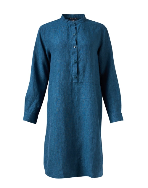 Stylish Teal-Colored Linen Casual Shift Dress for Women