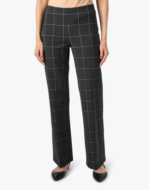 Jules Grey Windowpane Stretchable Knit Pull - On Wide - Leg Trousers