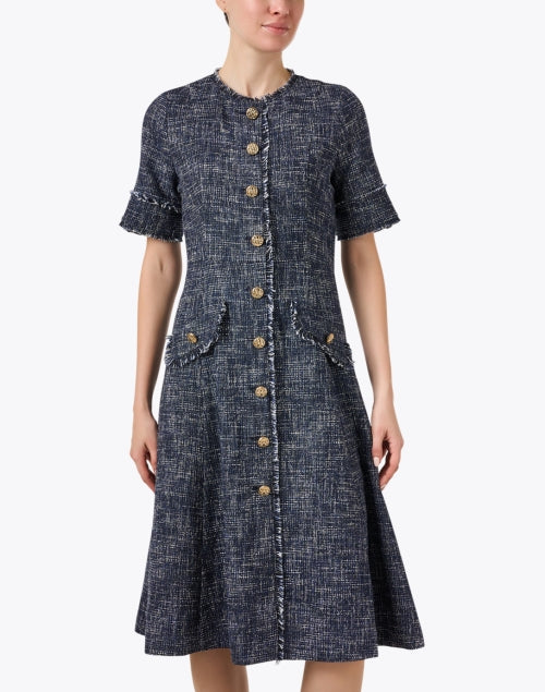 LK Bennett Women's Indigo Tonal Tweed Suzie Classic A-Line Dress