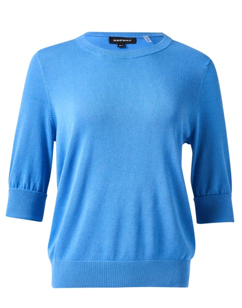 Stylish Blue Cotton Blend Elbow Sleeve Sweater for a Modern Look