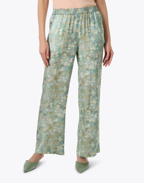 Stylish Green Printed Wide - Leg Women's Trousers