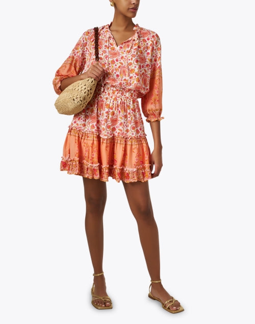 Stylish Ibiza Orange Floral Multi - Print Women's Summer Dress