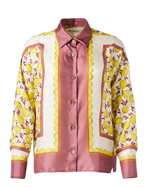 Stylish 100% Silk Blouse with Citrus Print