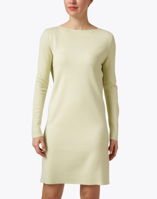 Chic 100% Merino Wool Mint Shift Dress with White Contrast Stitching
