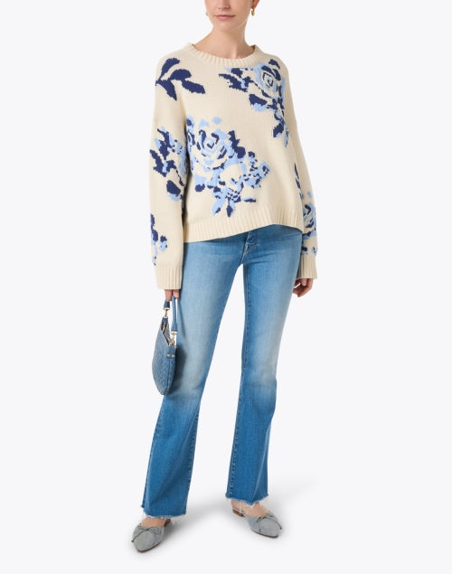 Stylish Fabian Blue Floral Patterned Knit Sweater