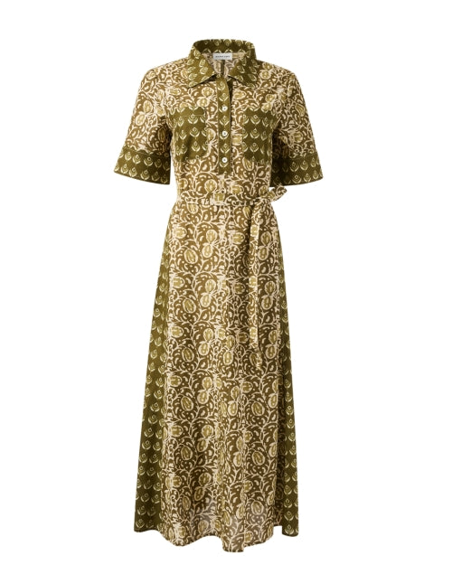 Elegant Women's Green Multi-Print Shirt Style Dress