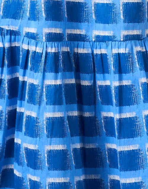 Fashionable Deauville Blue Check Pattern Printed Women's Shirt Dress