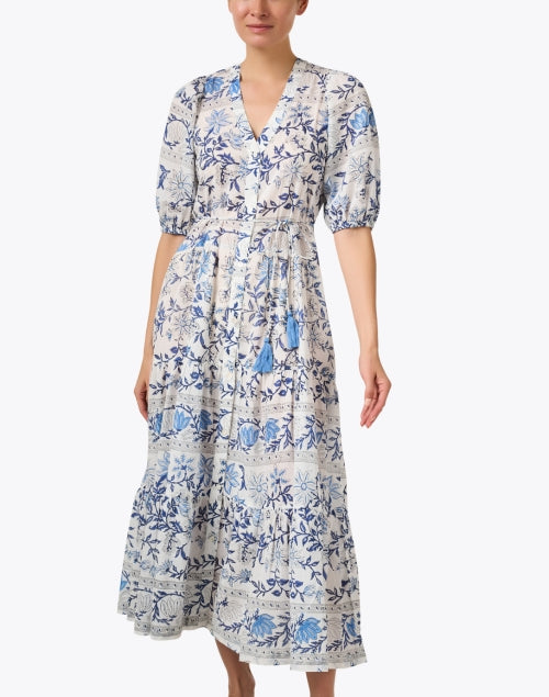Stylish Anyeta Cotton Dress with White and Blue Print