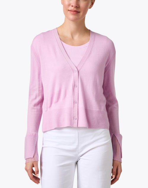 Stylish Lavender Wool Knit Cardigan with Pleated Cuffs