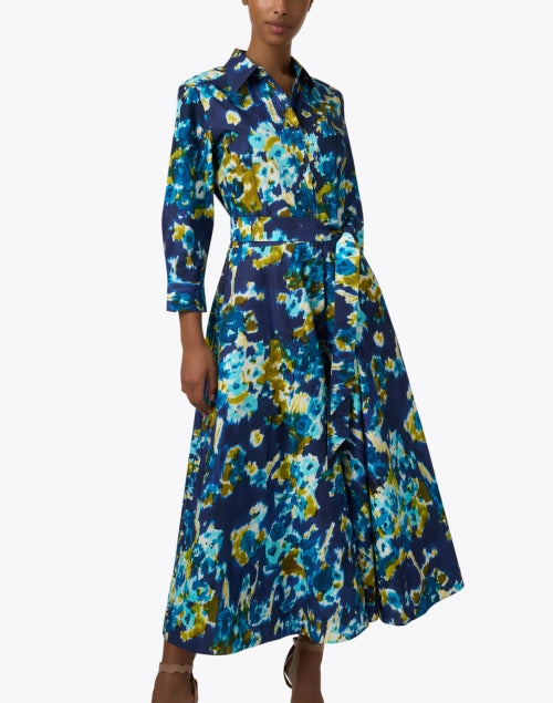 Stylish Davida Blue Multi - Print 100% Cotton Shirt Dress for Women