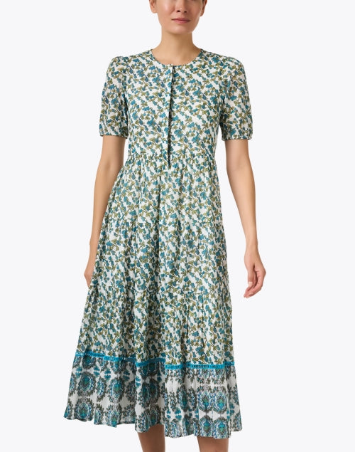 Ro's Garden Women's Daphne Blue and Green Floral Patterned Maxi Dress