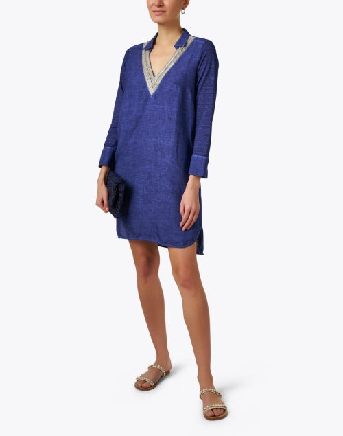 Stylish Navy-Colored Linen Women's Dress for Sunny Days