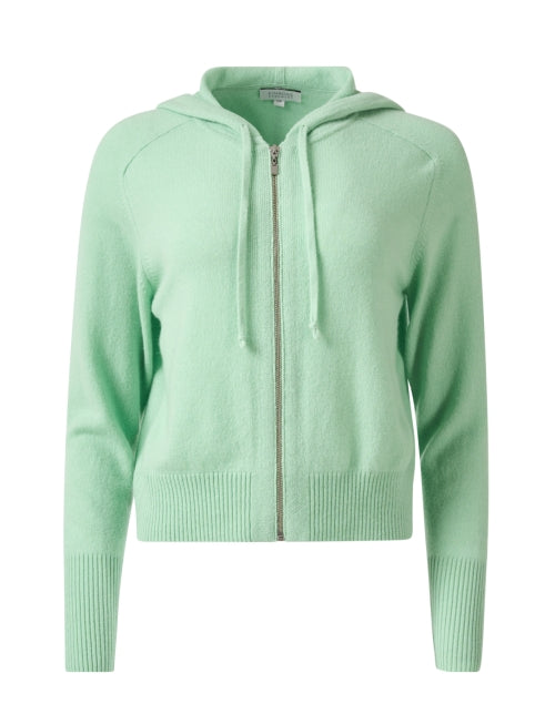 Luxurious Green Cashmere Zip-Up Hoodie Jacket for Relaxed Wear