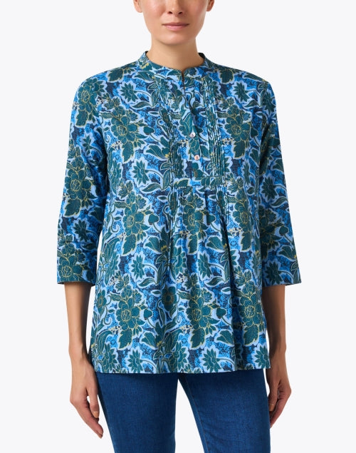 Stylish Arles Blue Floral Printed 100% Cotton Women's Top