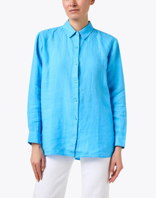 Electric Blue Breezy Linen Classic Shirt Top for New Season