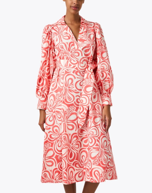 Stylish Coral Floral Print Dress by Tara Jarmon in Premium Cotton
