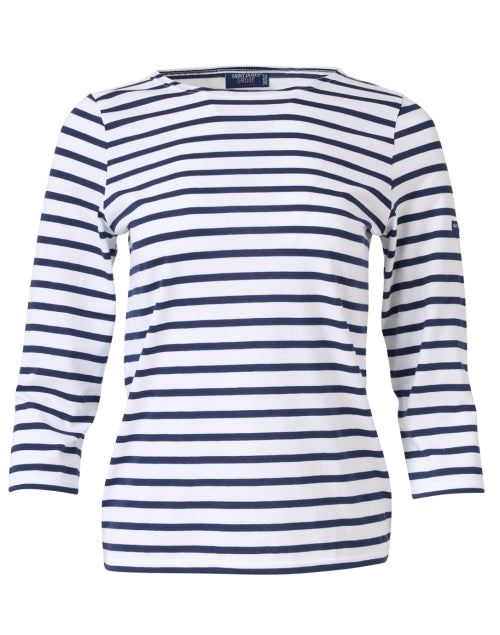 Luxurious Airy Cotton White and Navy Striped Casual Shirt
