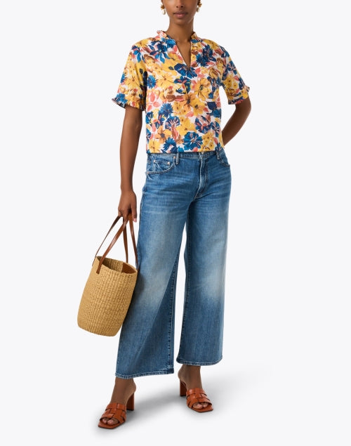 Banjanan Ebisu Women's Vibrant Multi - Floral Print Cotton Ruffle Top