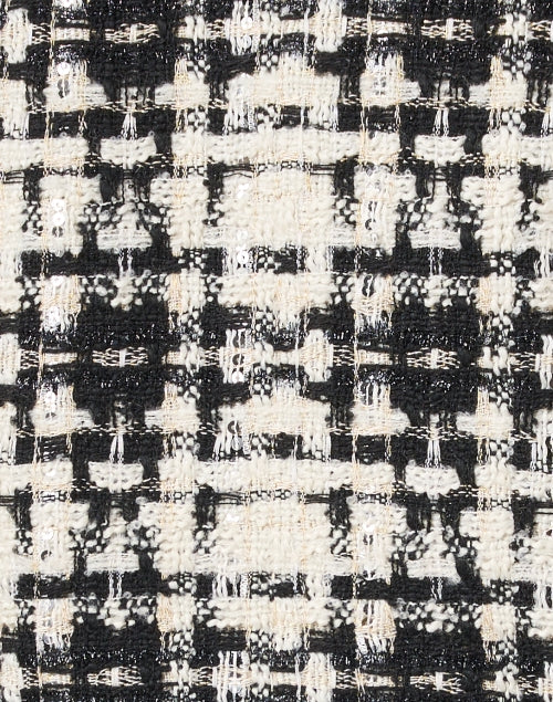 Stylish Black and White Plaid Luxury Tweed Jacket with Gold Buttons