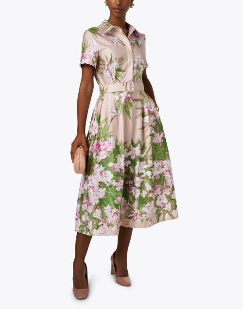 Liguria Women's Pink Floral Print Short Sleeve Shirt Style Dress