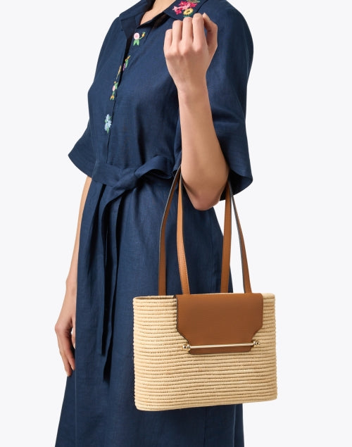 Tan Small Strathberry Leather and Raffia Hand-woven Basket Tote Bag