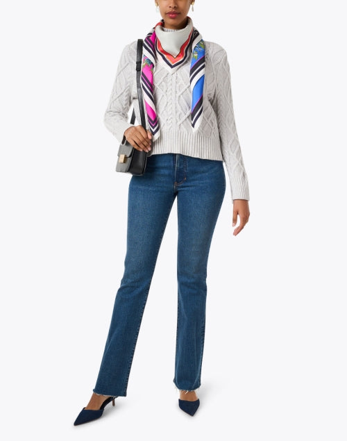 Stylish Grey Cable-Knit Mock Neck Sweater for Week to Weekend