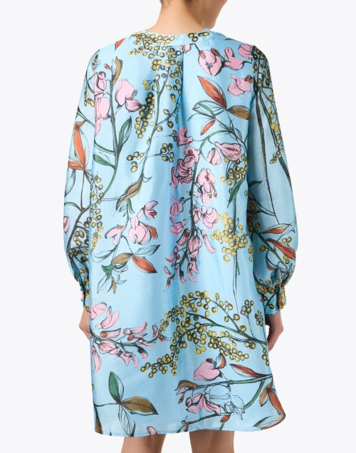 Stylish Women's Blue Floral Printed Trapeze Dress