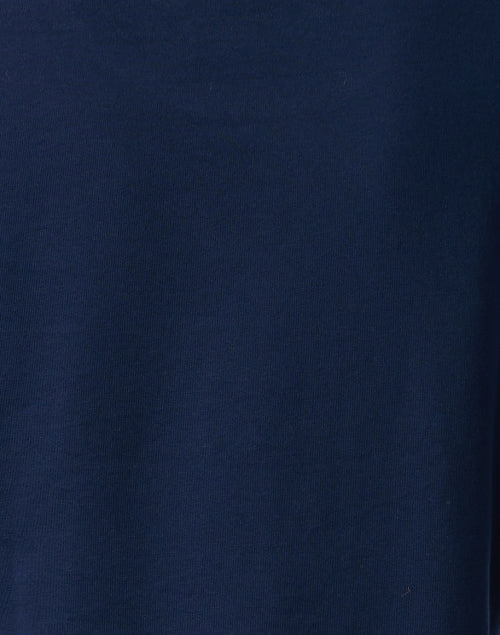 Navy and White Stitched Pima Cotton and Spandex Blend Crew Neck Women's Top