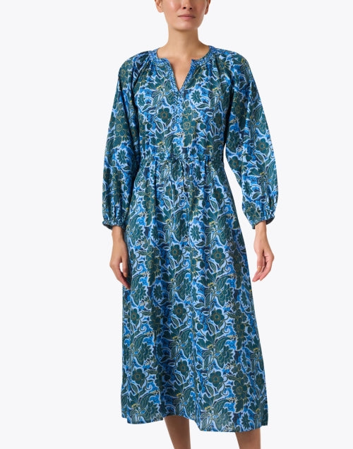 Ro's Garden Lightweight 100% Cotton Amalfi Blue Print A-Line Dress