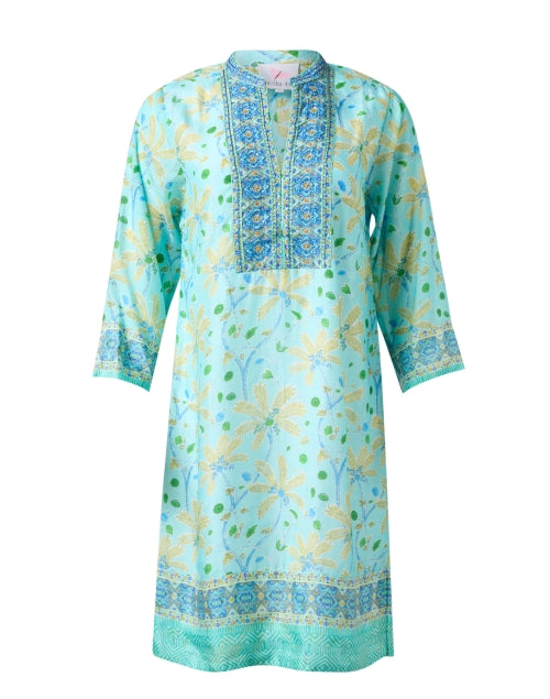Stunning Turquoise Printed Women's Tunic Dress with Unique Details