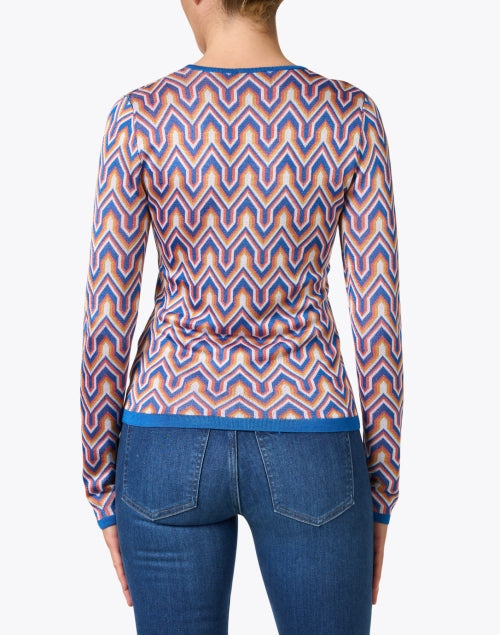 Vibrant Blue Geometric Intarsia Multi - colored V - Neck Sweater