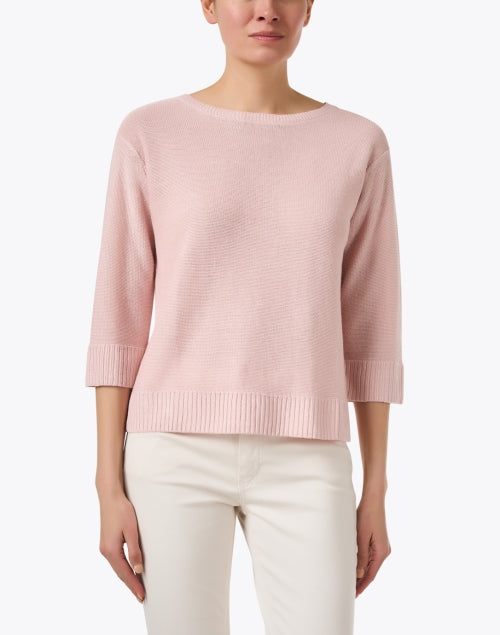 Charming Pink Relaxed-Fit 100% Linen Sweater with Ribbed Trim