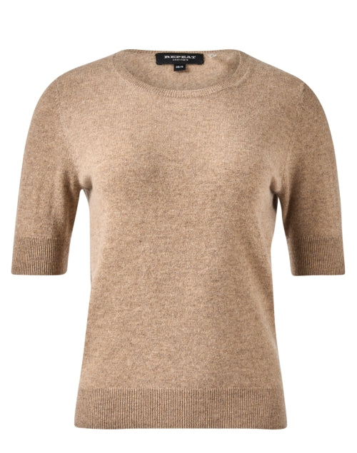 Stylish Taupe Women's Short Sleeve Cashmere Sweater for Fall Layering