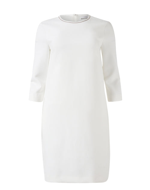 Peserico Women's Ivory Modern Shift Dress with Sparkle Trim