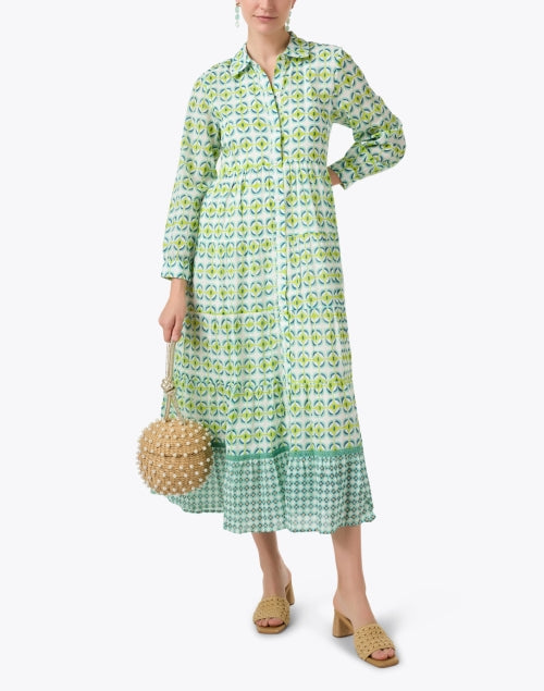 Ro's Garden Jinette Maxi Shirt Dress with Intricate Green Print