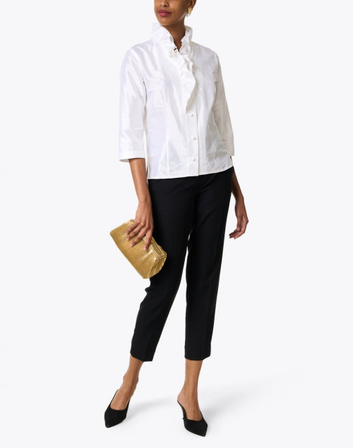 Stylish Celine White Silk Blouse with Ruffle Detailing