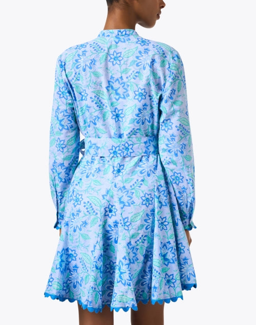 Stylish Blue Floral Print Godet Dress for Modern Women