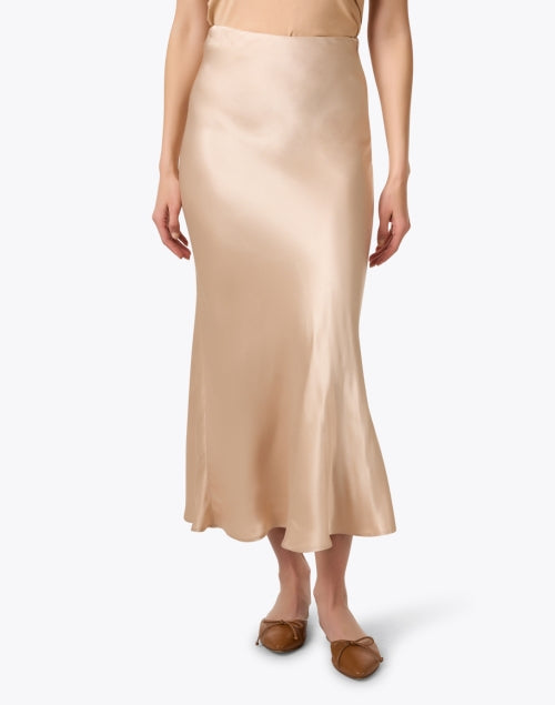 Chloe Soft Gold Satin Midi Skirt for the New Season